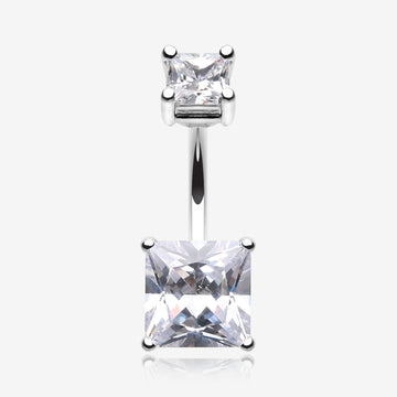 Classic Square Prong Set Gem Belly Button Ring-Clear Gem